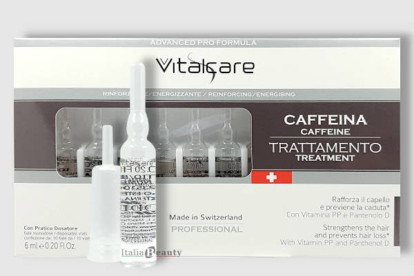 купить Ампульный уход для женщин  для укрепления волос против выпадения  VITALCARE Trattamento Caffeina  с кофеином  , Швейцария, 10 х 6 мл 